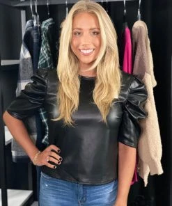 Ellison Faux Leather Puffer Top
