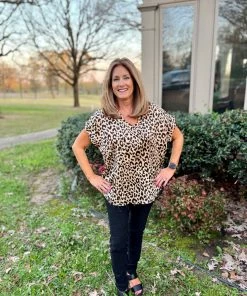 Jodifl TOPS Satin V-Neck Leopard Print Top