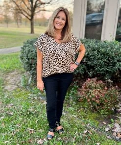 Jodifl TOPS Satin V-Neck Leopard Print Top