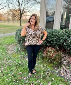 Jodifl TOPS Satin V-Neck Leopard Print Top