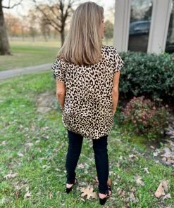 Jodifl TOPS Satin V-Neck Leopard Print Top
