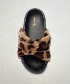 Qupid Leopard Cross Top Slides