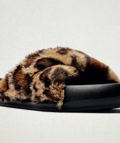 Qupid Leopard Cross Top Slides