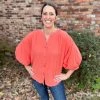 Umgee Coral Balloon Sleeve Top TOPS