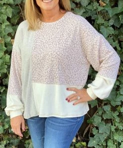 Gilli Tan-Grey Color Block Sweater