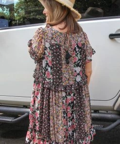 Ruby Stone Boutique DRESSES Mixed Media Floral Dress