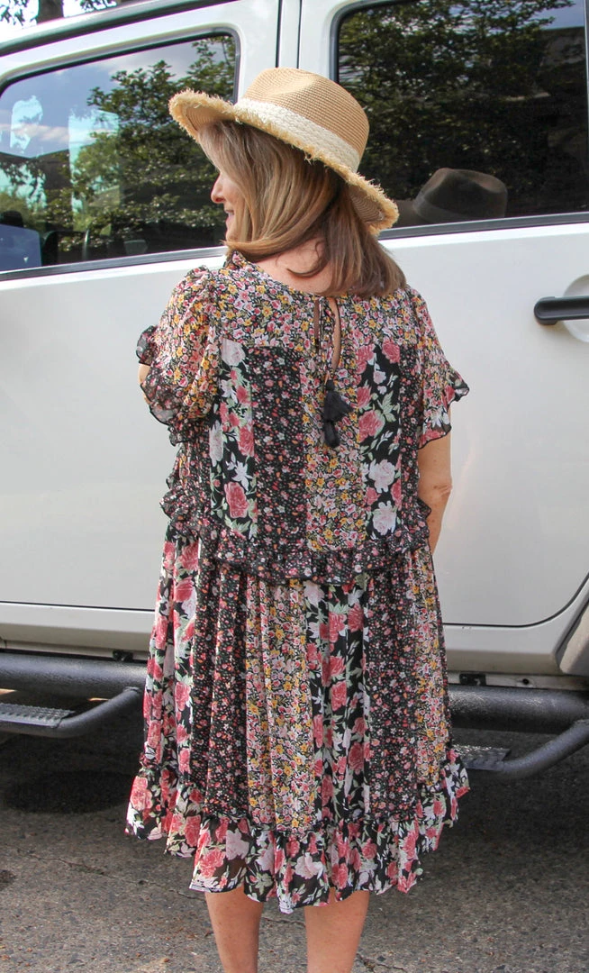 Ruby Stone Boutique DRESSES Mixed Media Floral Dress