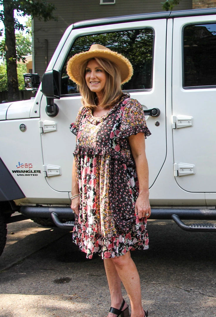 Ruby Stone Boutique DRESSES Mixed Media Floral Dress