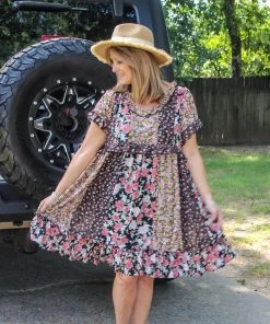 Ruby Stone Boutique DRESSES Mixed Media Floral Dress