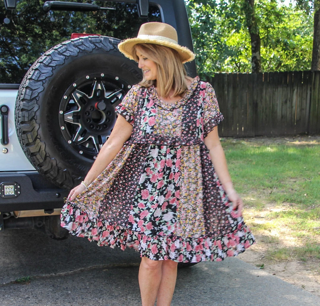 Ruby Stone Boutique DRESSES Mixed Media Floral Dress