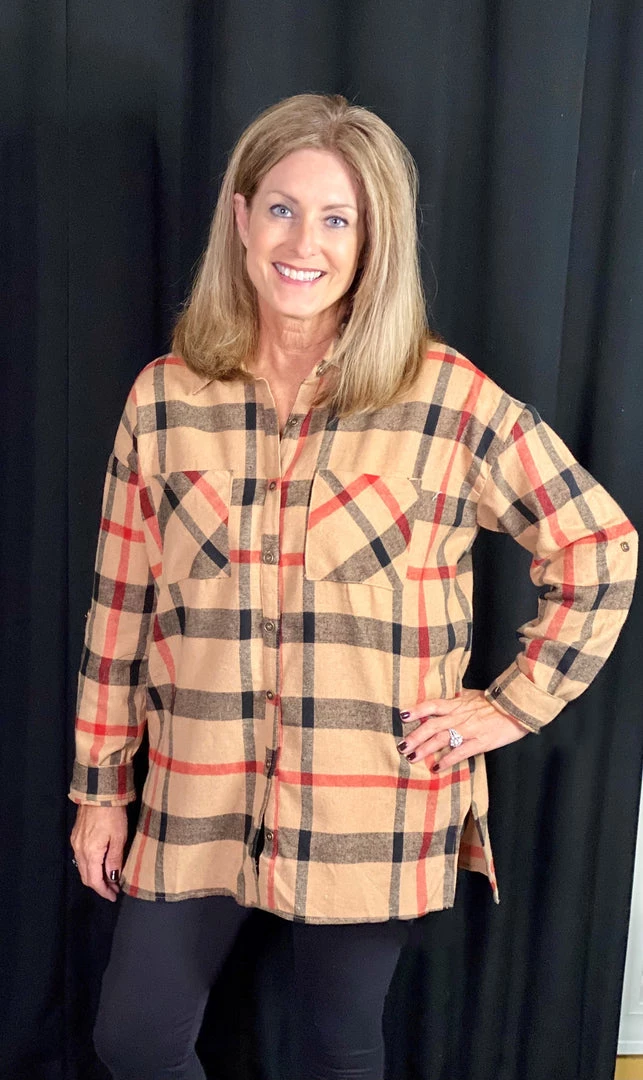 Jodifl TOPS Mocha Black Plaid Top