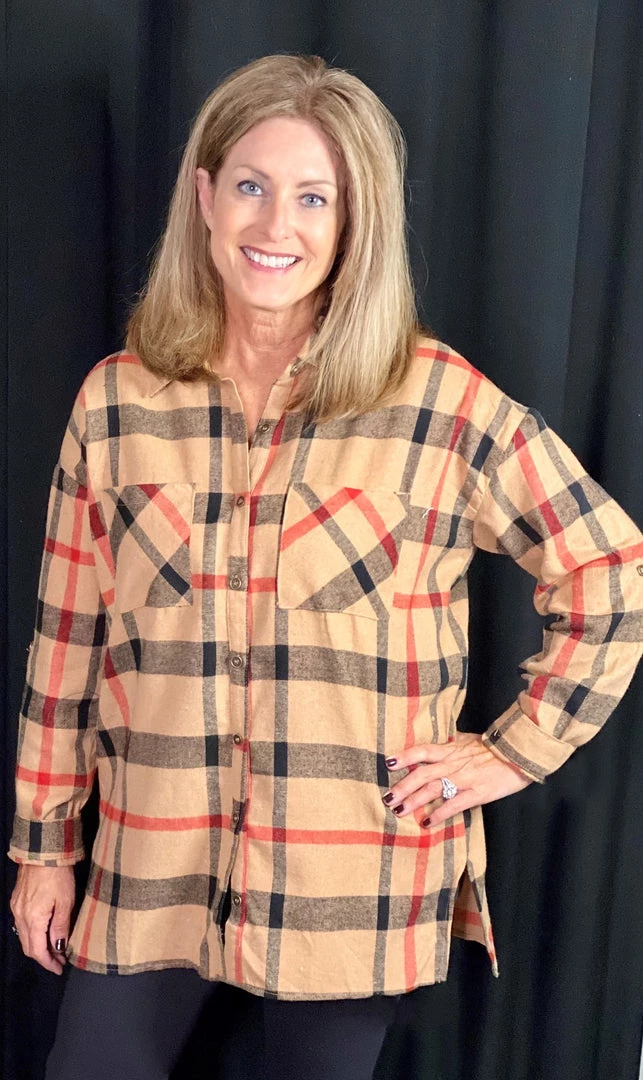 Jodifl TOPS Mocha Black Plaid Top