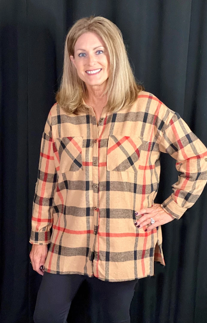 Jodifl TOPS Mocha Black Plaid Top