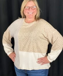 Gilli Tan-Grey Color Block Sweater