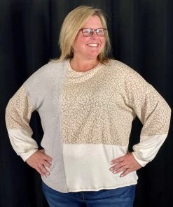 Gilli Tan-Grey Color Block Sweater