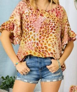 Ruby Stone Boutique Multi Color Ruffle Sleeve Top