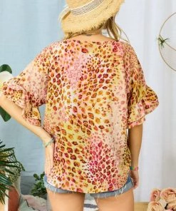 Ruby Stone Boutique Multi Color Ruffle Sleeve Top