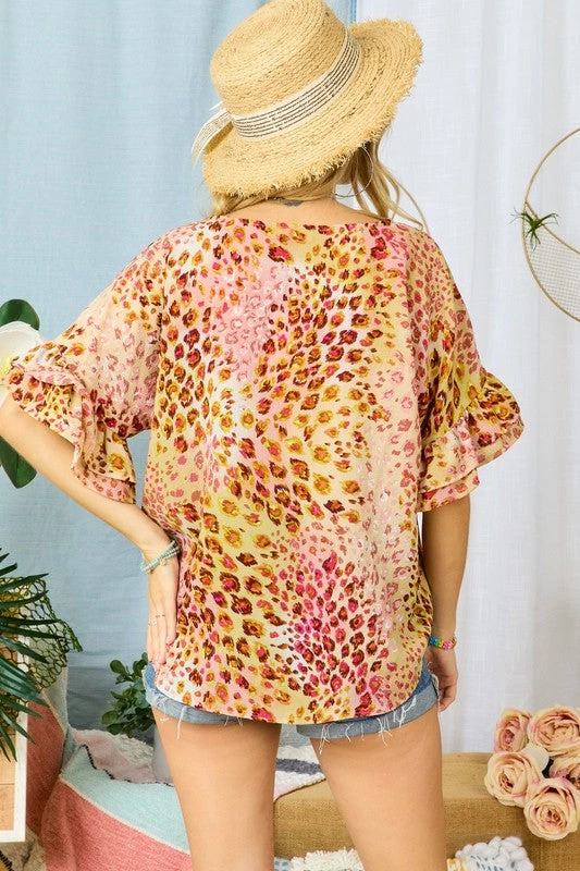 Ruby Stone Boutique Multi Color Ruffle Sleeve Top