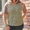 GiGiO Mixed Media Animal Print Top