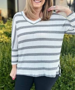 Ruby Stone Boutique Stripe V-Neck Top
