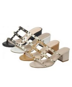 LA Shoe King Nude Studded Block Heel