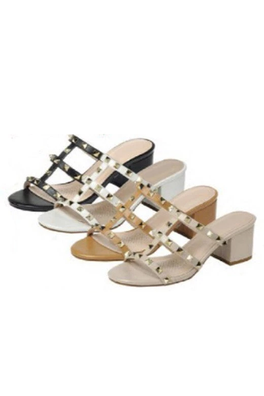 LA Shoe King Nude Studded Block Heel