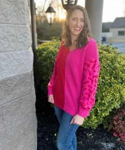 Jodifl Red And Pink V-Neck Sweater
