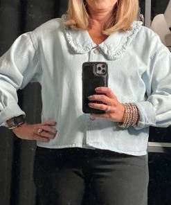 Ellison TOPS Ruffle Collar Denim Jacket