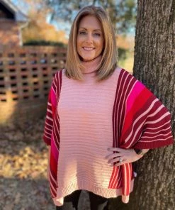 Jodifl TOPS Pink Poncho Sweater