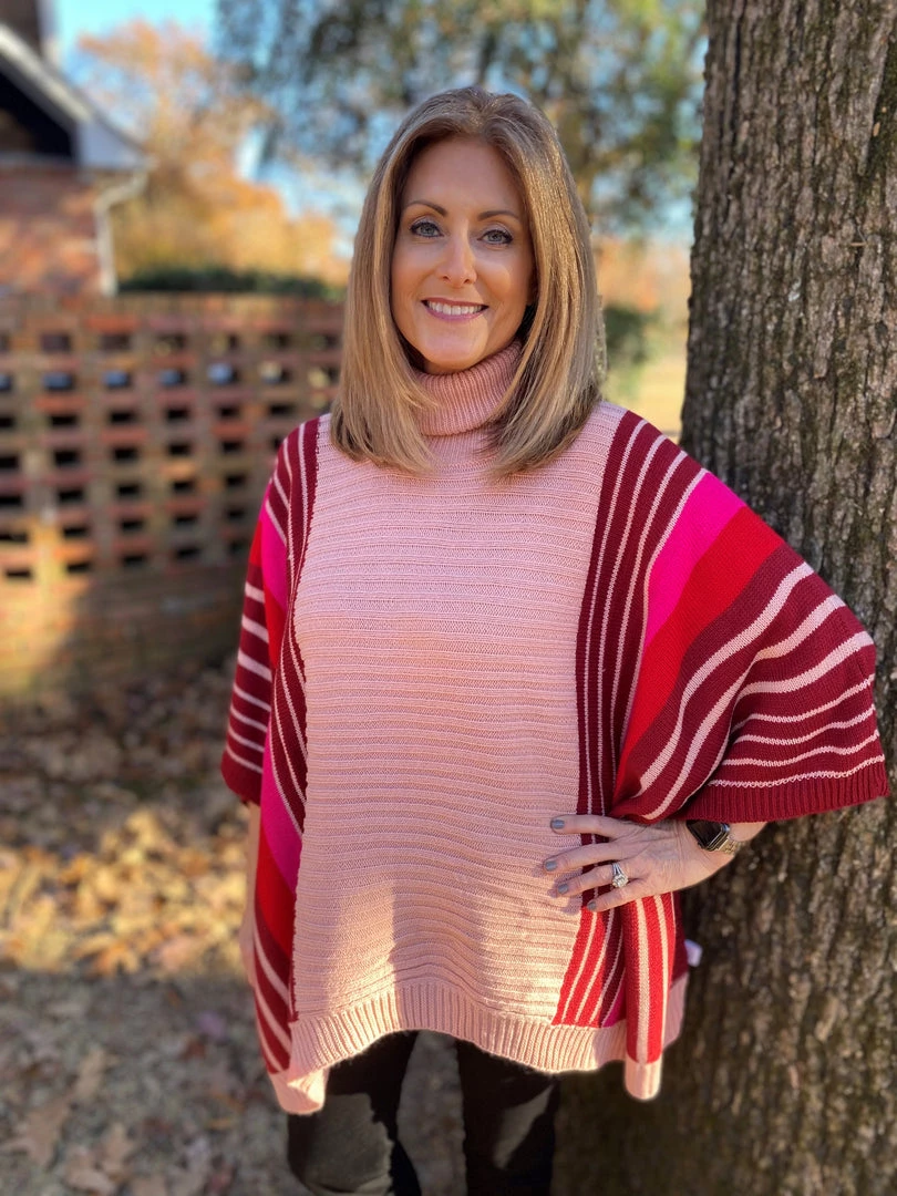 Jodifl TOPS Pink Poncho Sweater