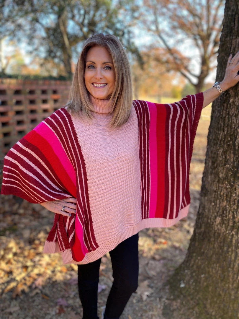 Jodifl TOPS Pink Poncho Sweater