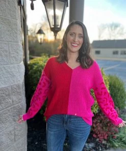 Jodifl Red And Pink V-Neck Sweater
