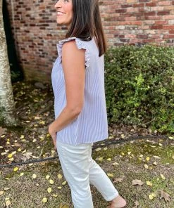 2Hearts TOPS Pinstripe Ruffled Top