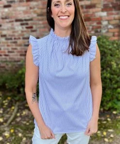 2Hearts TOPS Pinstripe Ruffled Top