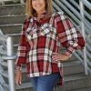 Zenana Red Plaid Balloon Sleeve Top TOPS