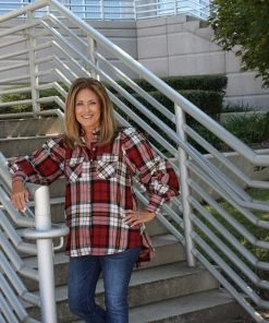 Zenana Red Plaid Balloon Sleeve Top TOPS