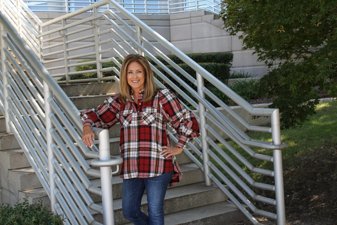 Zenana Red Plaid Balloon Sleeve Top TOPS