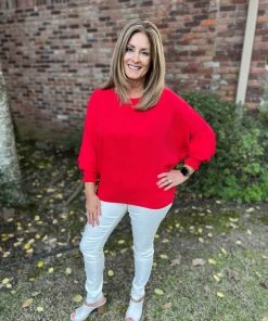 Spin USA Red Smocking Detail Top TOPS