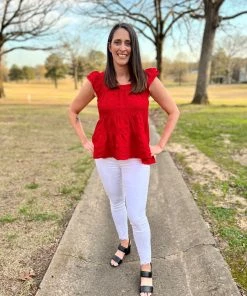 Entro Red Square Neck Top