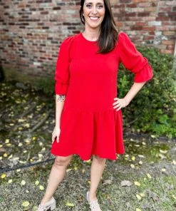 Ruby Stone Boutique DRESSES Drop Waist Red Dress