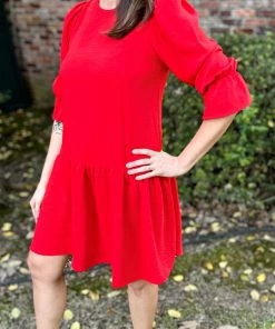 Ruby Stone Boutique DRESSES Drop Waist Red Dress