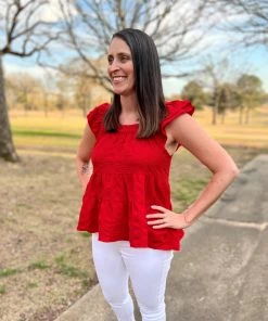 Entro Red Square Neck Top