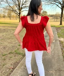 Entro Red Square Neck Top