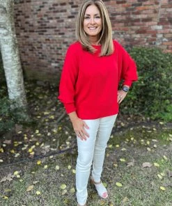 Spin USA Red Smocking Detail Top TOPS