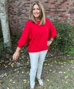 Spin USA Red Smocking Detail Top TOPS