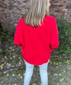Spin USA Red Smocking Detail Top TOPS