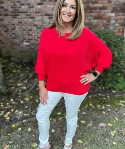 Spin USA Red Smocking Detail Top TOPS