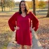 Jodifl DRESSES Deep Red V-Neck Dress