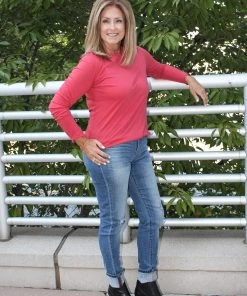 Mono B TOPS Red Long Sleeve Crew Neck Tee