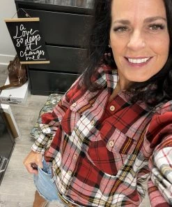 Zenana Red Plaid Balloon Sleeve Top TOPS